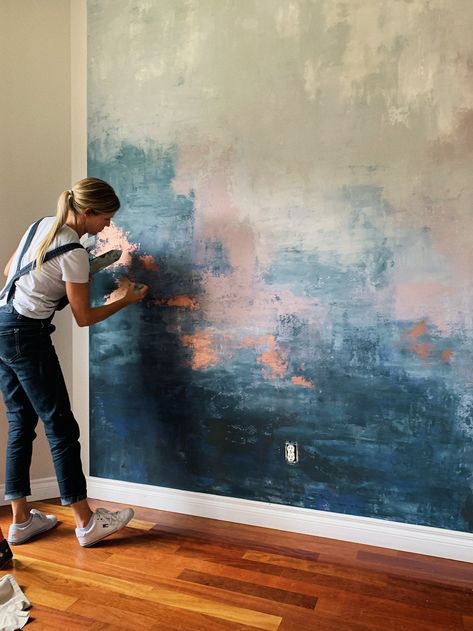 Creating a Custom Decorative Textured Finish: The Process — Interiors to Inspire Wall Painting Ideas For Art Studio, Chalk Paint Walls, Paint Techniques For Walls, Colorful Accent Wall, Blue Cave, Watercolor Mural, Wall Murals Diy, Interior Murals, Wall Painting Techniques