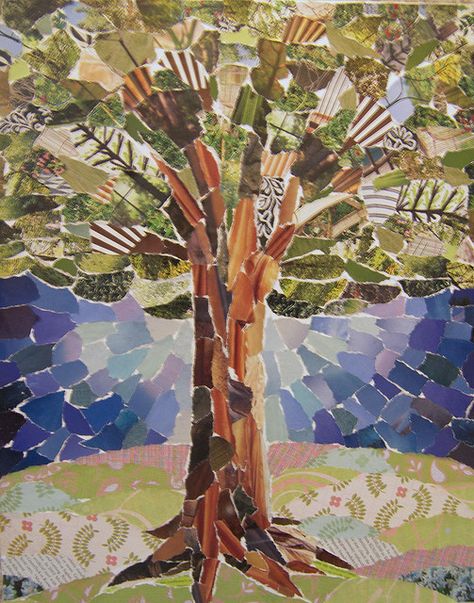 Torn Paper Tree Collage | Flickr - Photo Sharing! Typographic Collage, Tree Collage, Collage Landscape, Paper Mosaic, Collage Art Projects, Paper Collage Art, Magazine Collage, Mosaic Ideas, Paper Tree