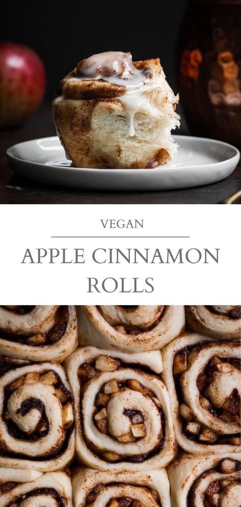 Soft and fluffy vegan apple cinnamon rolls with a maple icing. These fall-inspired cinnamon rolls are perfect for a weekend breakfast or brunch, or a special occasion. You can prepare them the same day or use the make-ahead option! | Nourished by Caroline #cinnamonrolls #vegan #veganbreakfast #veganbrunch #veganbaking #fallrecipes #applerecipes #vegancinnamonrolls #dairyfree #vegandessert Maple Icing, Vegan Apple Pie, Apple Cinnamon Rolls, Vegan Cinnamon Rolls, Vegan Baking Recipes, Vegan Apple, Vegan Brunch, Vegan Bakery, Weekend Breakfast