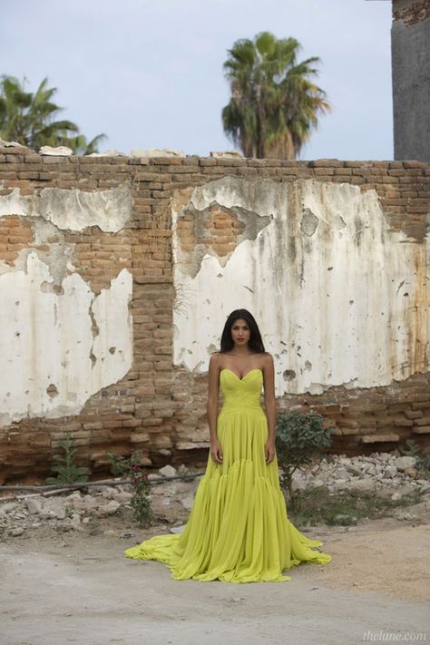 Chartreuse Wedding Inspiration & Ideas Lime Green Prom Dresses, Chartreuse Wedding, Chartreuse Dress, Wedding Style Inspiration, Moda Chic, Chiffon Gown, Couture Gowns, Gorgeous Gowns, Mode Style