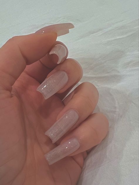 Nails Subtle, Bare My Soul, Long Nails Acrylic, Sqaure Nails, Pink Sparkly Nails, Sparkly Acrylic Nails, Neutral Nails Acrylic, Gel X Nail, Milk Jelly