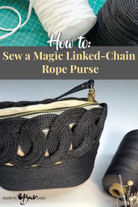 How to Sew a Magic Linked-Chain Rope Purse - MadeByBarb wow Clothesline Bowls, Rope Purse, Utility Tote Bag, Round Purse, Coiled Baskets, Diy Bags Purses, Diy Bags, Unique Purses, Macrame Cord