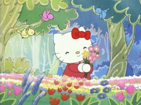 Butterflies, Hello Kitty, Forest, Kitty, Flowers