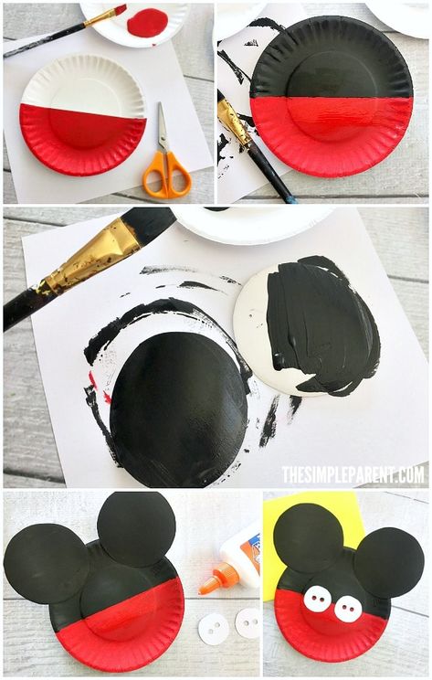 Mouse Paper Plate Craft, Disney Crafts For Kids, Mickey Mouse Crafts, Disney Activities, Disney Camping, Paper Plate Craft, Mouse Crafts, Mickey Y Minnie, Disney Day