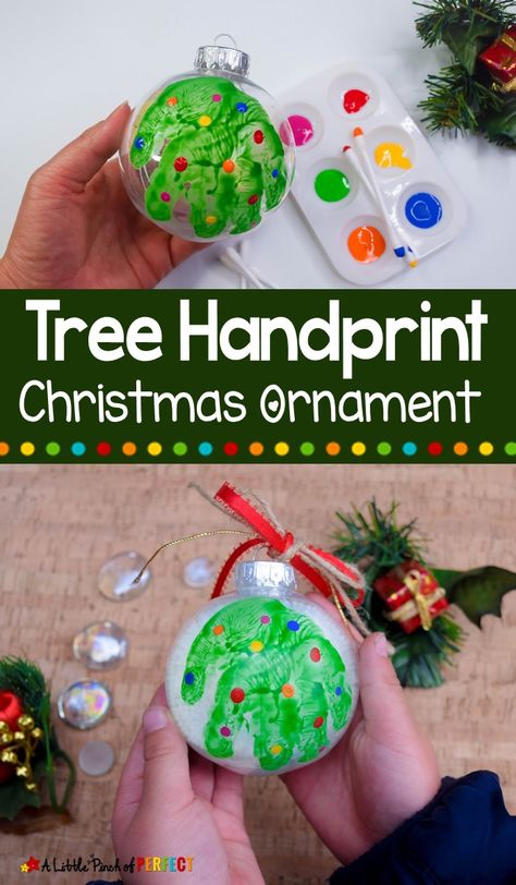 How to Make a Handprint Tree Christmas Ornament - Ornament For Kids To Make, Handprint Tree, Hand Print Tree, Handprint Christmas Tree, Inflatable Christmas Tree, Kids Ornament, Christmas Books For Kids, Handprint Ornaments, Handprint Christmas