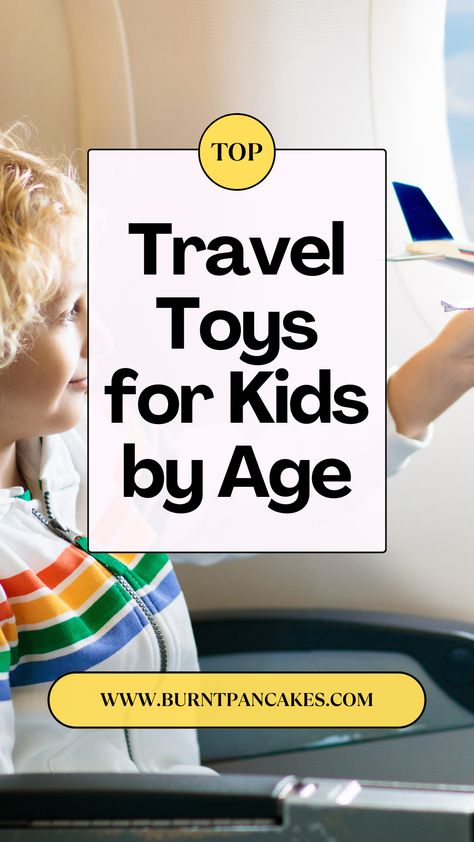 Travel toys for kids by age. Kids flying in an airplane using toys. Long Road Trips With Kids, Travel Entertainment For Kids, Travel Toys For Kids, Road Trip Toys, Road Trip Kit, Travel Toys For Toddlers, Disney Essentials, Road Trip Activities, Flying With Kids