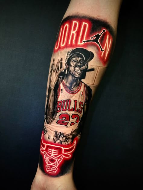 Chicago Tattoo Ideas, Bach Idea, Michael Jordan Tattoo, Mj Tattoo, Chicago Bulls Tattoo, Champion Tattoo, Jordan Tattoo, Chicago Tattoo, Brian Dawkins