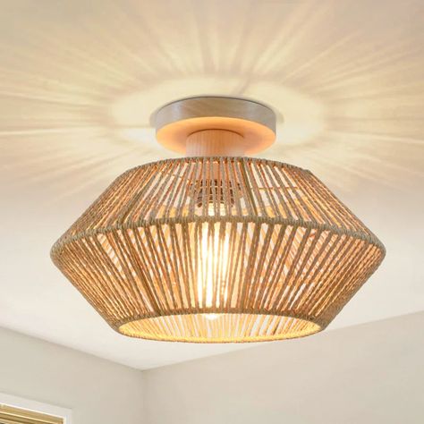 Bay Isle Home Tamoa Wood Semi Flush Mount | Wayfair Bohemian Light Fixtures, Boho Light Fixture, Rattan Light Fixture, Wood Canopy, Boho Chandelier, Rattan Chandelier, Ceiling Lights Living Room, Chandelier Bedroom, Light Fixtures Flush Mount