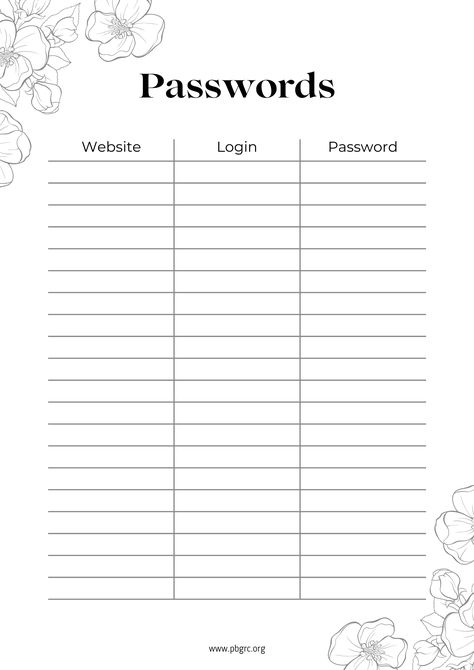 #Password_Log_Template #Password_Tracker_Template #Password_Template #Ipad_Organization Password Log Template, Password Tracker Template, Life Binder Printables, Password Ideas, Password Template, Ipad Organization, Password Tracker Printable, Printable Password Log, Binder Printables Free