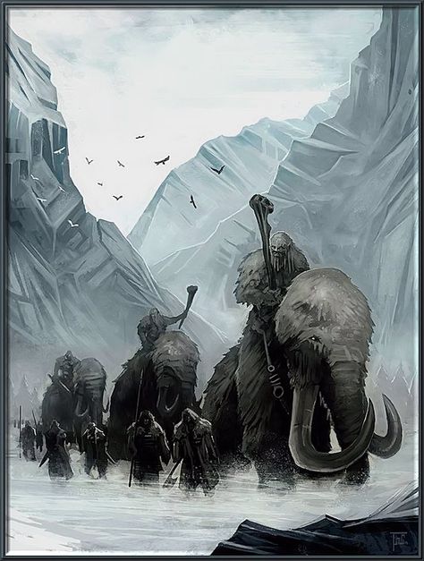 Giants riding Mammoths by Tom Graham! Mammoth Concept Art, Battle Of The Trident, Game Of Thrones Tumblr, Asoiaf Art, Jaime Lannister, Gra O Tron, Tyrion Lannister, Game Of Thrones Art, Ice Age