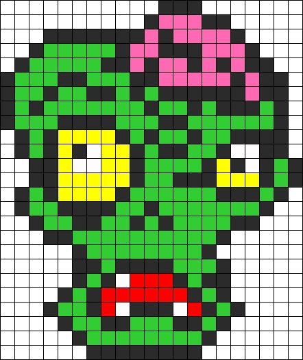 Zombie Perler bead pattern Zombie Perler Beads, Zombie Perler Bead Patterns, Zombie Cross Stitch, Zombie Perler, Zombie Pixel Art, Halloween Perler, Kandi Cuffs, Fuse Bead Patterns, Tiny Cross Stitch