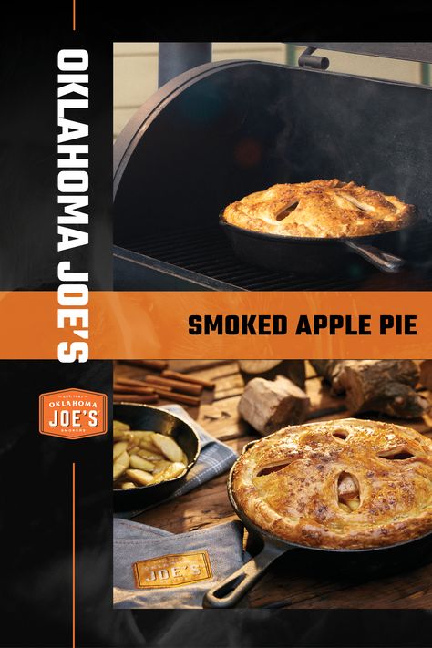 Enjoy the tartness of Granny Smith apples and the sweetness of brown sugar when you take a big bite of this Smoked Apple Pie. Savor the aroma of cinnamon, nutmeg and applewood smoke while it bakes. This homemade apple pie recipe takes you back to a simpler time when pies were baked in wood-fired stoves and cooled on the windowsill. We made this recipe on the Highland Offset Smoker, but you can make it on your smoker. Smoker Apple Pie, Apple Pie On Smoker, Oklahoma Joes Smoker Recipes, Smoked Pie Recipes, Smoked Apple Pie, Smoked Desserts, Bbq Deserts, Homemade Apple Pie Recipe, Smoker Ideas