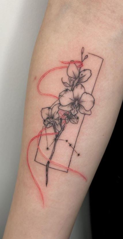 Black And Red Orchid Tattoo, Orchid Tattoo Ankle, Chinese Orchid Tattoo, Orchid Tattoo Design For Women, Orquids Tattoo, Orchid Tattoo Thigh, Abstract Orchid Tattoo, Orchid Forearm Tattoo, Orchid Arm Tattoo