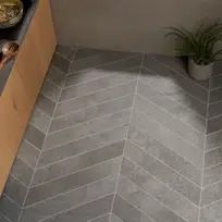 Ivy Hill Tile Nord 23" x 47" Porcelain Stone Look Wall & Floor Tile & Reviews | Wayfair Concrete Tile Bathroom, Chevron Floor Tile, Chevron Tiles Floor, Dark Grey Tile, Chevron Bathroom, Herringbone Tile Floors, Entry Tile, Grey Bathroom Tiles, Chevron Tile