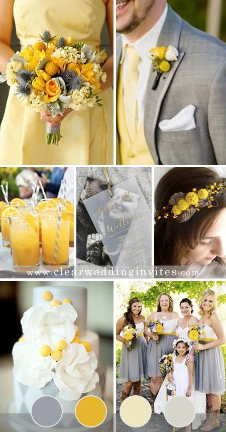 7 Summer Yellow Wedding Color Combos Ideas to Love – Clear Wedding Invites Yellow Grey Weddings, Yellow Wedding Theme, Gray Wedding, Bride Book, Theme Color, Gray Weddings, Yellow Wedding, Deco Floral, Wedding Wishes