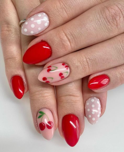 65 Cute 2022 Nails to Inspire You Cherry Nail Art, Fruit Nail Designs, Fruit Nail Art, Cherry Nails, Nail Art Designs Summer, Easter Nails, Pink Nail, Nail Art Summer, Funky Nails