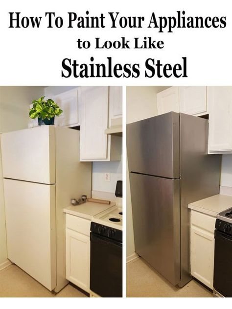 How to paint appliances - it really works and it looks amazing!  Liquid Stainless Steel Appliance Paint by Giani. Paint Kitchen Appliances, Paint Appliances, Appliance Makeover, Painting Appliances, Paint Refrigerator, Fridge Makeover, Painted Fridge, Organize Life, Stainless Steel Paint