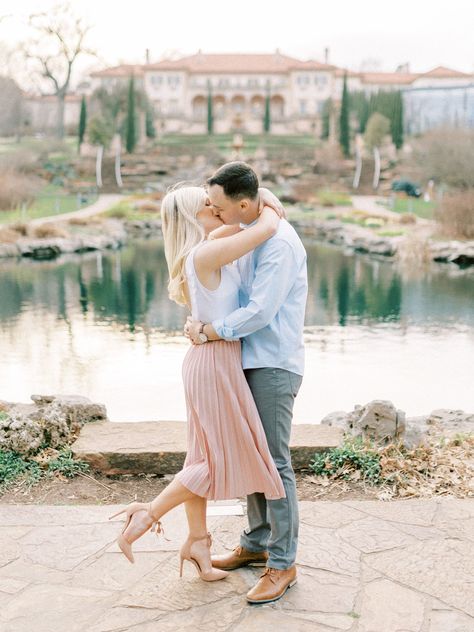 Philbrook Museum Engagement Photos, Museum Engagement Photos, Philbrook Museum, Dusty Blue Dress, Art Couples, Prom Photoshoot, Oklahoma Wedding, Photography Pics, Couples Shoot