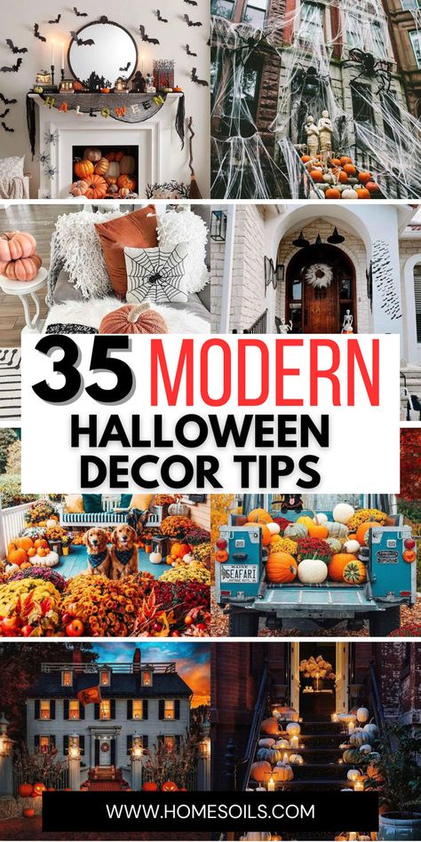 Transform your space with these 35 modern Halloween decor tips! From sleek pumpkins to minimalist haunted accents, create a chic spooky vibe. Visit my site for all the inspo! 👻🖤 #HalloweenDecor #ModernStyle #SpookyChic Niche Decor, Modern Halloween Decor, Classy Halloween Decor, Classy Halloween, Traditional Holiday Decor, Halloween Decor Ideas, Pumpkin Display, Modern Halloween, Halloween Decorating