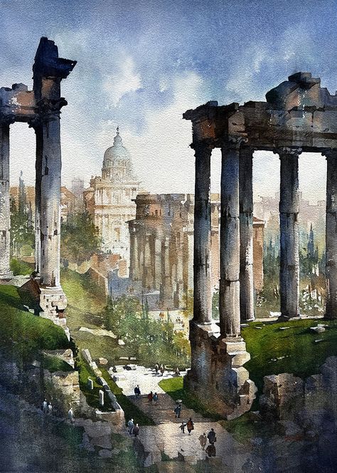 Thomas W Schaller, Thomas Schaller, Inspirational Canvas Art, Roman Forum, Watercolor Architecture, Architectural Sketch, Beach Watercolor, Landscape Art Painting, 수채화 그림