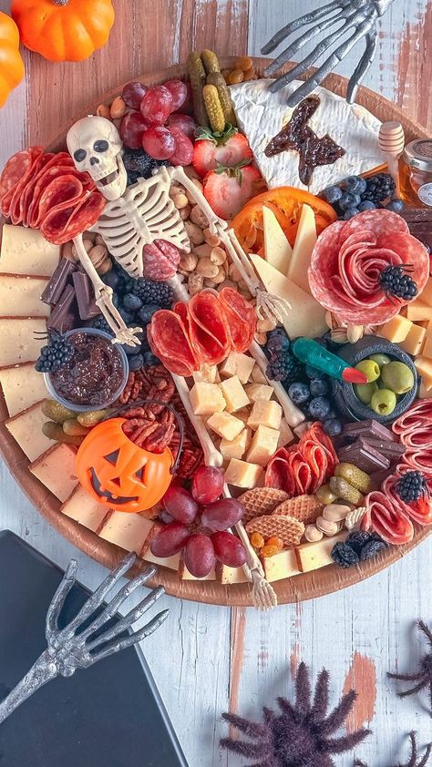 Kim Charon | Charcuterie & Things LLC on Reels | Giulio Cercato · Skeleton Swing Halloween Party Appetizers, Halloween Food Appetizers, Fun Halloween Food, Halloween Food Treats, A Charcuterie Board, Charcuterie Inspiration, Charcuterie And Cheese Board, Charcuterie Recipes, Halloween Snacks