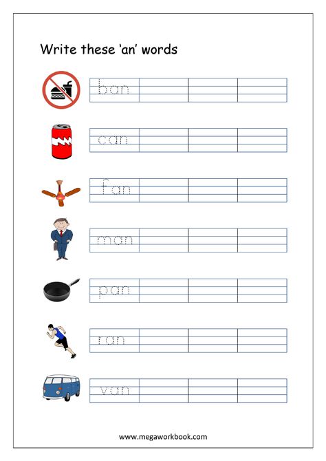 Free Printable CVC Words Writing Worksheets For Kids - Three Letter Rhyming Words For Kindergarten - MegaWorkbook At Words Worksheets Free Printable, Cvc Writing Worksheet, An Words Worksheets For Kindergarten, 2 Letter Words Worksheets, An Words Worksheets, Two Letter Words For Kids Worksheet, Two Letter Words Worksheet, Three Letter Words Worksheets, Writing Cvc Words Worksheets