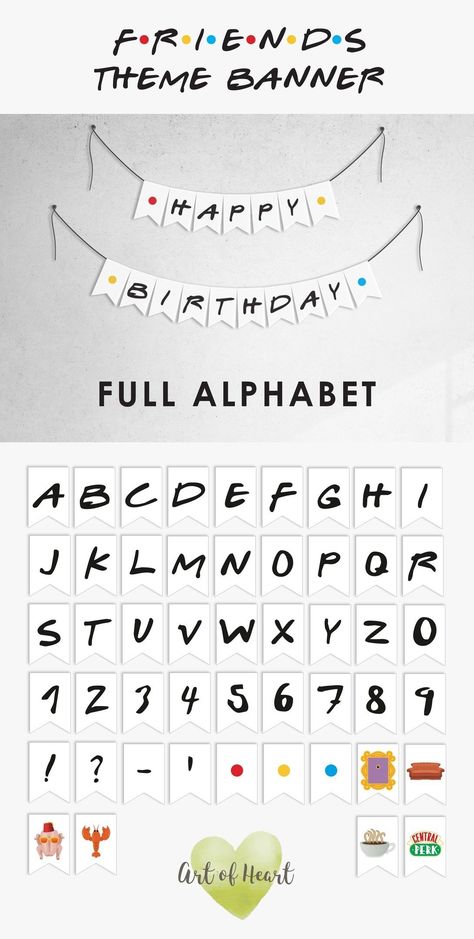 Friends Theme Banner, Instant Download, Full Alphabet Em 2021 | Bandeira De Aniversário, Ideias Pra Aniversario, Cartão Para Amiga 0B0 Friends Birthday Theme, Birthday Friends, Friends Cake, Birthday Party Theme Decorations, Friends Wallpaper, Printable Banner, Friends Party, Friends Birthday, Theme Birthday