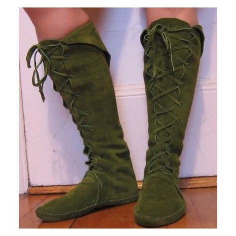 Items similar to Fairy Princess ELF BOOTS pointy toe knee high moss... ❤ liked on Polyvore featuring shoes, boots, pointy toe boots, knee length boots, green knee high boots, green boots and pointed toe shoes Elf Boots, Handmade Moccasins, Fairy Shoes, Elf Shoes, Viking Dress, Bespoke Clothing, Green Fairy, Green Boots, Fairy Clothes