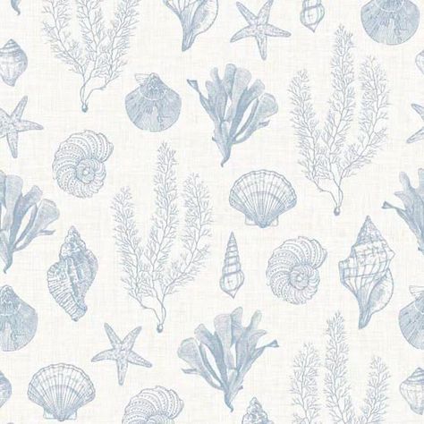 Decorate your home with the treasures of the ocean that you will find during a Seaside Stroll. This coastal wallpaper captures seaside serenity with delicate seashells, whimsical starfish, life-like seahorses, and nautical motifs that will call you back to the ocean. It’s a contemporary take on traditional marine symbols, celebrating the beauty of seaside landscapes and the hidden treasures you can find along the way. The cornflower blue palette is a nod to the deep blues of the ocean and the en Seashell Pattern Printable, Coastal Coquette Aesthetic, Blue Coastal Wallpaper, Ipad Screen Wallpaper, Coastal Widgets, Beach Theme Wallpaper, Blue Winter Wallpaper, White Summer Aesthetic, Macbook Lockscreen