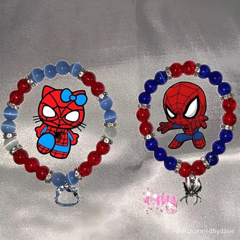 Spider Kitty, Kandi Bracelets, Beads Bracelet Design, Bracelet Designs, Bracelets For Men, Diy Jewelry, Spiderman, Hello Kitty, Arts And Crafts