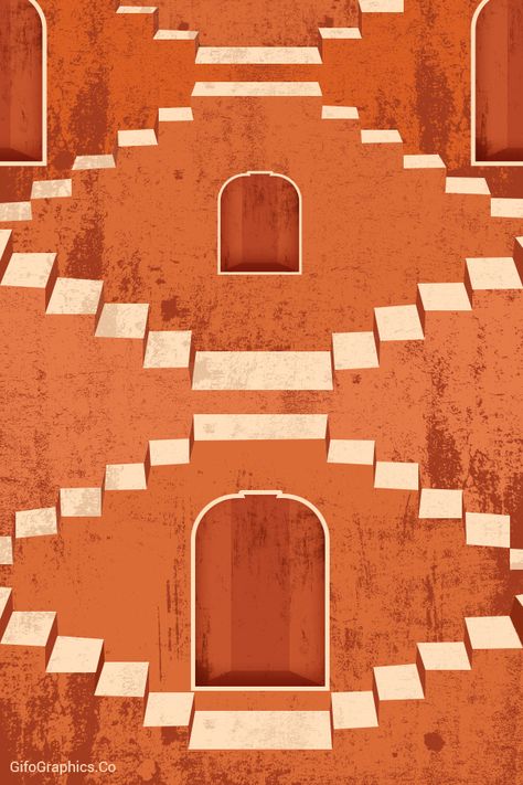 Illustration design of Step Well in India (Jaipur).  #GraphicDesign #Illustration #Tourplace #Design #Vector #Animation #minimilist #creative #latestdesign #newdesign #texture Step Well Jaipur, Stepwell Illustration, Jaipur Illustration Art, Jaipur Illustration, Rajasthan Illustration, Indian Graphic Design, Jaipur Design, Indian Illustrations, India Illustration