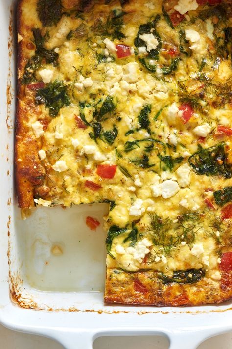 Feta Egg Casserole, Egg Casserole Recipes Healthy, Strata Recipes, Spinach Bake, Make Ahead Breakfast Casserole, Healthy Casserole Recipes, Breakfast Board, Warm Kitchen, Spinach Feta