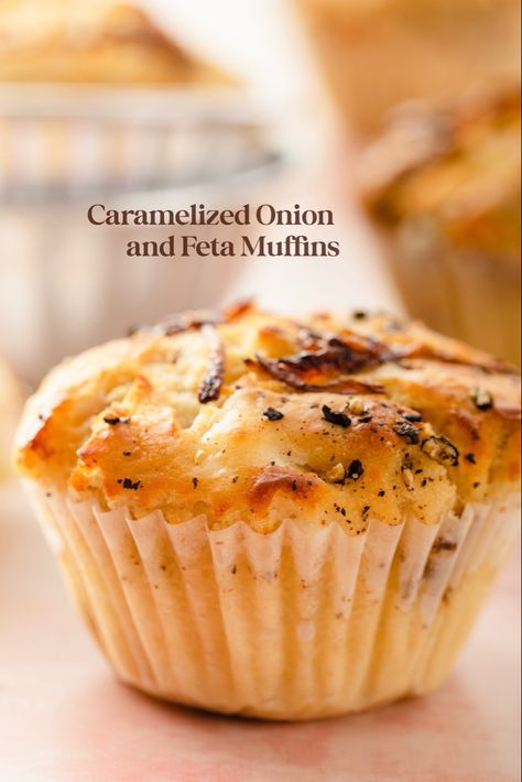 These delicious savory muffins are quite the revelation. So easy and versatile, they are the perfect accompaniment to a cup of hot soup, a grab-and-go snack, or even a breakfast bread to pair with eggs. #muffins #muffinrecipes #feta #savorysnacks #savorybitesrecipes #bakingrecipe #baking #onions #muffintinrecipes #teatime Assorted Muffins, Budha Bowls, Savory Waffle Recipe, Savory Breakfast Muffins, Bakery Goodies, Fijian Food, Cafe Delivery, Savory Cupcakes, Vegetable Ideas