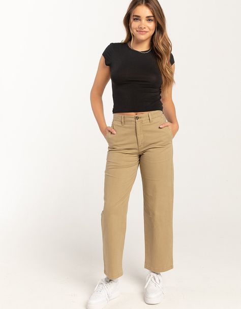 DICKIES Womens Work Pants - DESERT | Tillys Chino Outfits Women's, Brown Khaki Pants Outfit For Women, Khaki Outfit Women, Chinos Outfit Women, Chino Pants Women Outfit, Khaki Jeans Outfit, What To Wear With Khaki Pants, Khaki Pants Outfit Women, Chinos For Women