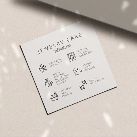 Jewelry Care Instructions Business Thank You Card 100 Cupcakes, Jewelry Branding Ideas, Jewelry Brand Logo, Jewelry Business Card, Jewelry Packaging Design, Handmade Jewelry Business, Mailer Design, Emprendimiento Ideas, Jewelry Logo Design