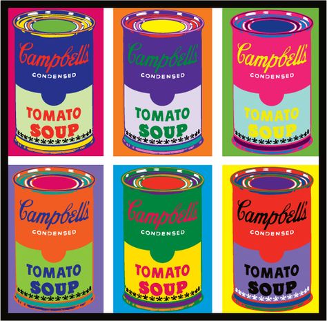 :))) Campbell Soup Art, Campbell's Tomato Soup, Pop Art Andy Warhol, Pop Art Food, Campbell's Soup Cans, Hd Designs, Andy Warhol Pop Art, Recycled Book, Crayon Set