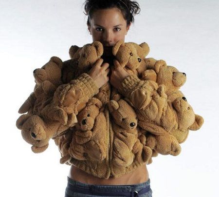 teddybear coat.... um... I don't get it Bear Fur Coat, Creepy Stuffed Animals, Teddy Bear Sweater, Teddy Bear Jacket, Teddy Bear Coat, Bear Jacket, Crazy Outfits, Cream Style, Weird Pictures