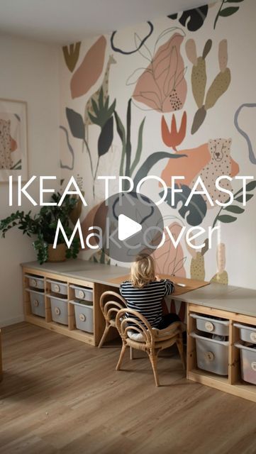 Alina on Instagram: "Werbung (Nennung) IKEA TROFAST MAKEOVER Die erste Ecke im Spielzimmer ist fertig und ich habe euch hier eine Liste mit allem zusammengestellt, was ich dafür gekauft habe. TROFAST Regale Kiefer TROFAST Boxen Pax Türen FORSAND beige selbstklebende Klettpunkte Holzschilder Etsy @littlemiracle_de Kinderstühle H&M Tapete @roomblush #trofast #makeover #playroom" Painted Trofast, Ikea Trofast Makeover, Trofast Makeover, Ikea Trofast Lego, Trofast Desk Hack, Trofast Diy, Trofast Kids Room, Ikea Trofast Playroom, Trofast Ikea Kids