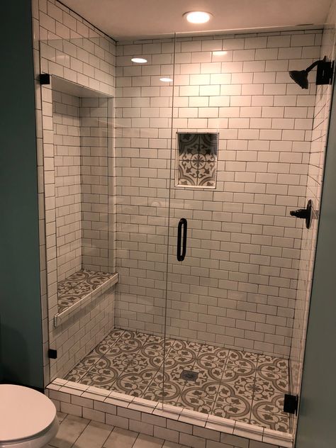 Subway Tile Showers, Shower Renovation, Full Bathroom Remodel, Farmhouse Shower, Bathroom Farmhouse Style, Bathroom Redesign, Small Bathroom Makeover, Bathroom Remodel Designs, Bathroom Remodel Shower