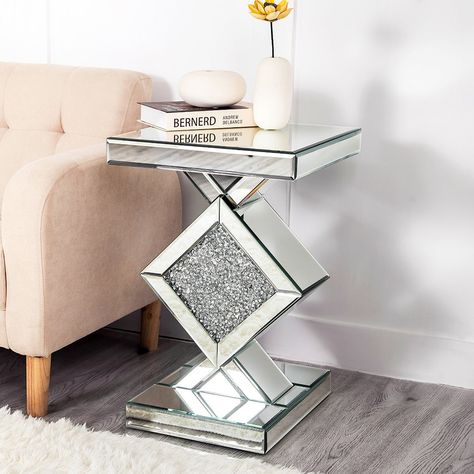 Silver Side Table, Glass End Table, Mirror Side Table, Mirrored End Table, Glass Top End Tables, Small End Tables, Glass End Tables, Corner Table, Modern Side Table