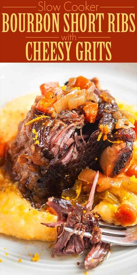 Braised Short Ribs And Grits, Bourbon Short Ribs Recipe, Bourbon Braised Short Ribs, Cajun Short Ribs, Dinner With Grits, Meals With Grits Dinners, Steak And Grits, Meals With Grits, Short Ribs And Grits