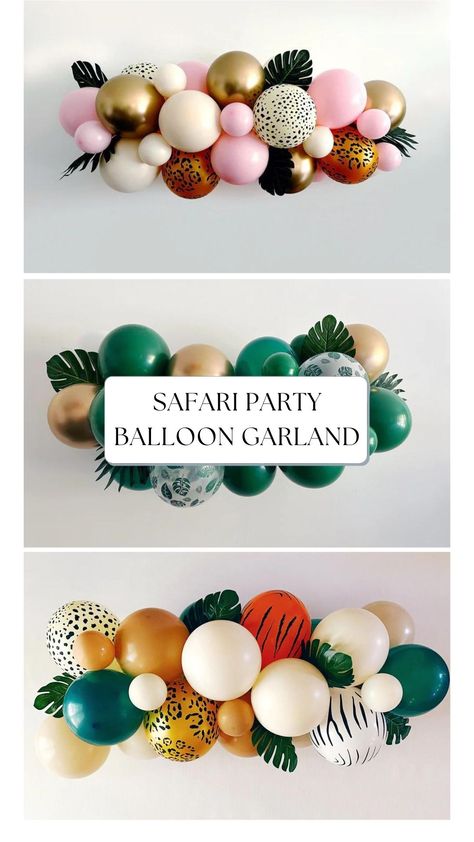 Balloon Garland Safari, Safari Balloon Garland Backdrop, Safari Theme Balloon Garland, Safari Balloon Garland, Safari Party Decor, Safari Balloons, Safari Theme Birthday Party, Jungle Theme Decorations, Safari Balloon