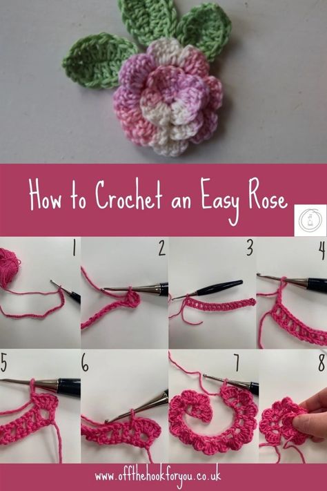 Easy Crochet Rose, Rose Step By Step, Crochet Rose Pattern, Rose Patterns, Crochet Flowers Free Pattern, Dishcloth Crochet Pattern, Simple Rose, Crochet Bookmarks, Crochet Flower Tutorial