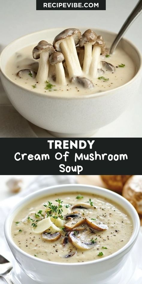 Want to impress your guests with a gourmet soup? This Cream Of Mushroom Soup Recipe is packed with flavor and takes just minutes to prepare! Elevate your dinner parties with this delightful dish. Be sure to save it for your favorite soup recipes! Cream Of Mushroom Soup, Gourmet Soup, Mushroom Soup Recipes, Nice Cream, Mushroom Soup, Creamed Mushrooms, Cream Recipes, Chicken Broth, Dinner Party