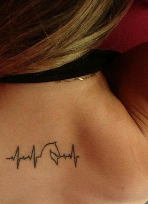 Horse Heartbeat Tattoo, Horse Tattoos Ideas, Tattoo Ideas Female Horse, Small Tattoos Horse, Tatoos Horse, Matching Horse Tattoos, Horse Tattoo Small Simple, Horse Inspired Tattoos, Cute Horse Tattoos