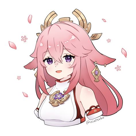 Yae Miko Doodle, Genshin Impact Yae Miko Icons, Yae Miko Drawing, Cute Yae Miko, Yae Miko Cute, Yae Miko Anime, Genshin Yae Miko, Genshin Doodles, Genshin Impact Drawing