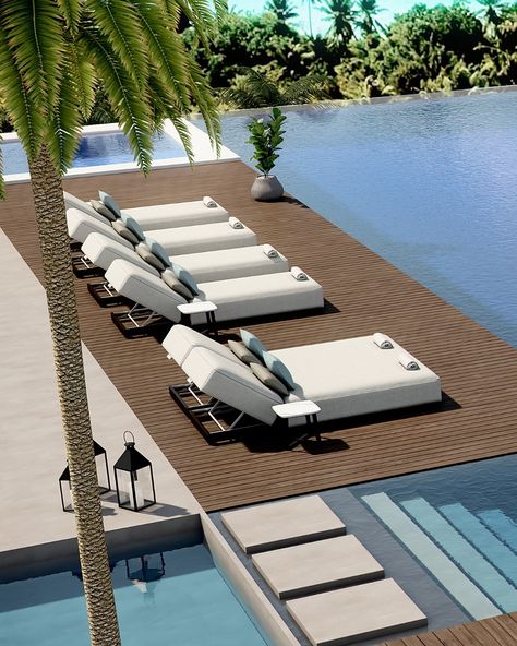 Azur Lounger Duo - Coco Wolf Outdoor Sunbed, Outdoor Pool Furniture, Sofa Lounger, Poolside Loungers, Poolside Furniture, Luxurious Pool, Deck Seating, Bali House, Outdoor Loungers