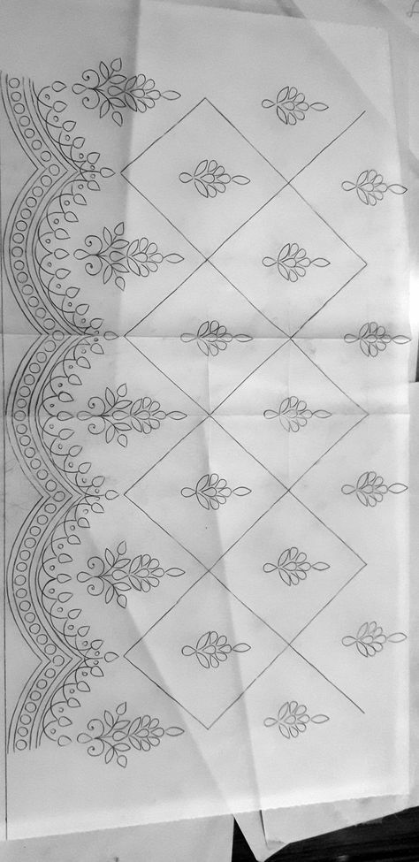 Zardozi Motifs Embroidery, Hand Work Embroidery Sketch, Hand Embroidery Sketch, Arri Design Drawing, Chikankari Design Sketch, Tracing Aari Design, Aari Pattern Tracing, Embroidery Trace Design, Trace Embroidery Pattern