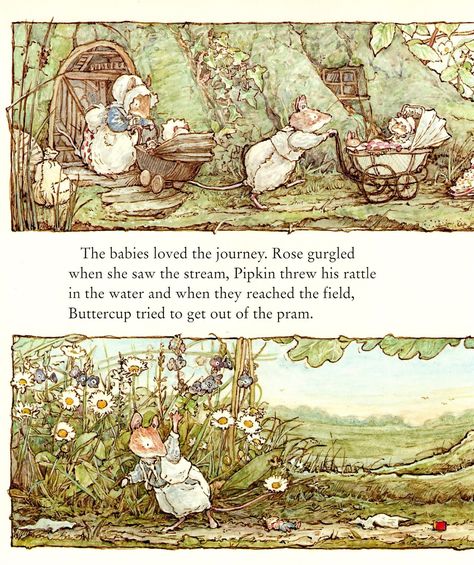 "This delightful vintage 2-sided print with text is from the 1997 book \"Tales from Brambly Hedge\" by Jill Barklem. Printed on semi-gloss thick paper, it measures 18.5cm x 23cm. It will add charm to your home décor, baby's nursery or child's room, and also makes a unique gift for friends and loved ones.  Jill Barklem (1951-2017) was a British writer and illustrator of children's books. Her most famous work is the Brambly Hedge series, published from 1980. She was drawn to the natural world ever since childhood. While training as an illustrator at St Martin's School of Art, her long journeys to college gave her time to escape into the imaginary world of a colony of mice, later to be developed as the enchanting miniature world of Brambly Hedge.  Your order will be carefully packed to arrive Brambly Hedge Nursery, Old Children's Books Illustration, Vintage Children's Books Illustrations, Childrens Illustrations Book, Brambly Hedge Illustrations, Vintage Nursery Art, Cute Book Design, Children’s Book, Children’s Book Illustration