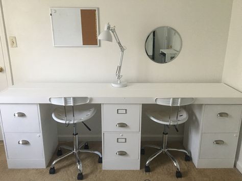 DIY double desk. Half vanity half office. Half Vanity Half Desk, Double Desk Home Office, Double Desk, Office Images, Desk Home Office, Corner Desk, Office Desk, Image Search, Home Office